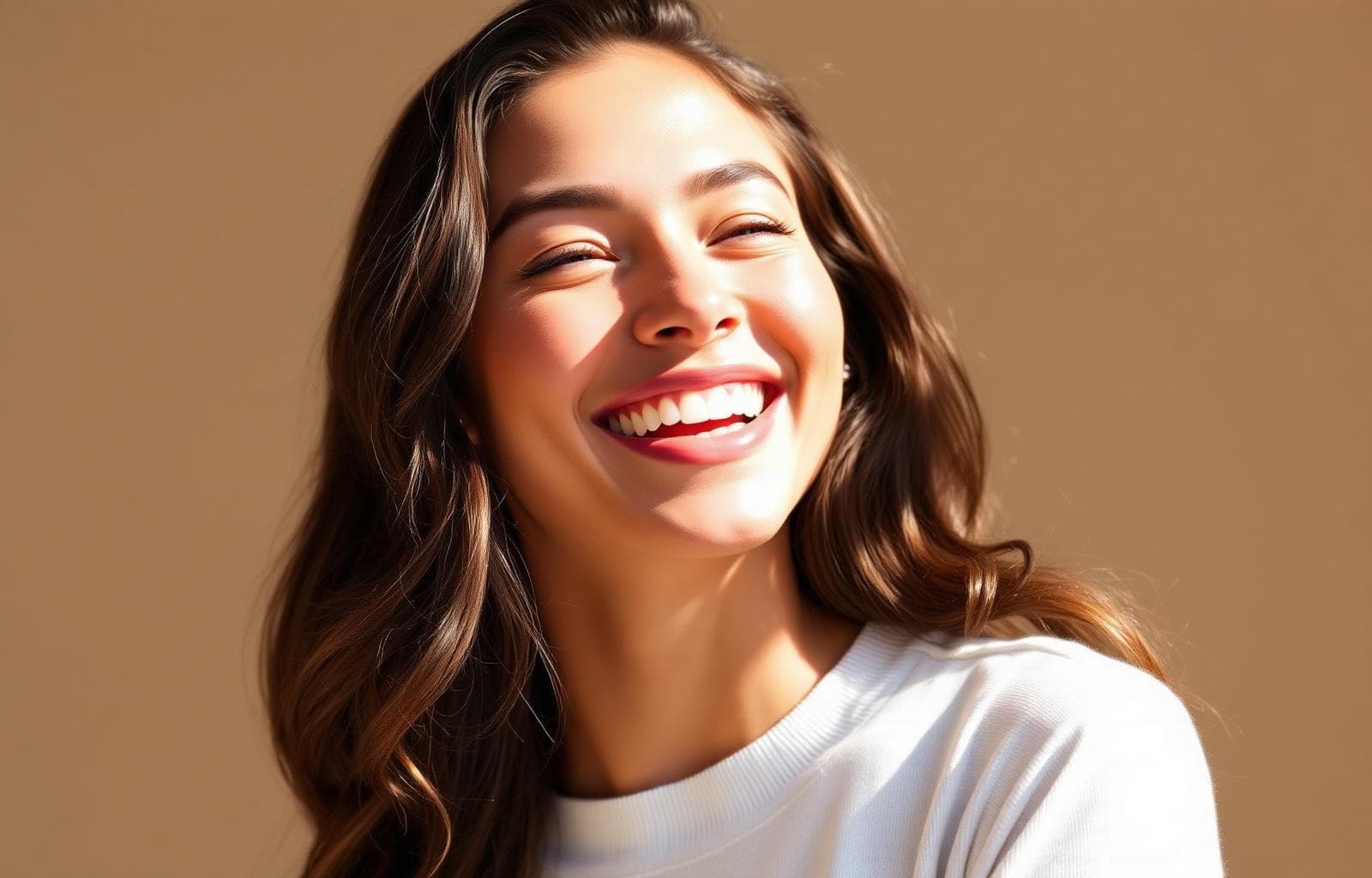 Sorriso harmonioso e natural após tratamento odontológico de reabilitação